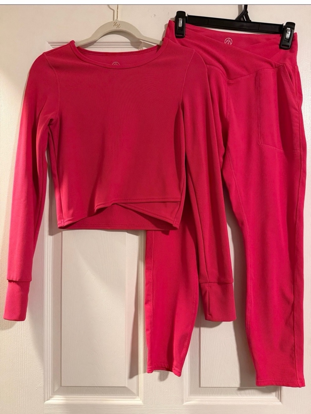 Women's Hot Pink Track Jogger Set - Long Sleeve Crop Top & High-Waist size M